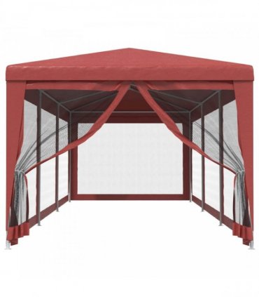 vidaXL Party Tent with 8 Mesh Sidewalls Red 3x9 m HDPE