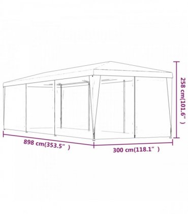 vidaXL Party Tent with 8 Mesh Sidewalls Red 3x9 m HDPE