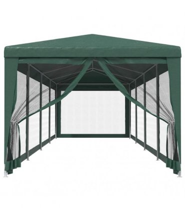 vidaXL Party Tent with 10 Mesh Sidewalls Green 3x12 m HDPE