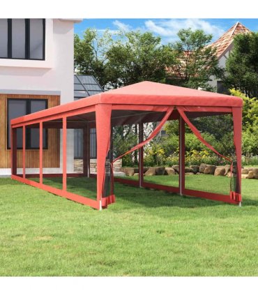 vidaXL Party Tent with 10 Mesh Sidewalls Red 3x12 m HDPE
