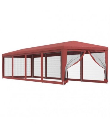 vidaXL Party Tent with 10 Mesh Sidewalls Red 3x12 m HDPE