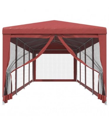 vidaXL Party Tent with 10 Mesh Sidewalls Red 3x12 m HDPE