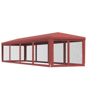 vidaXL Party Tent with 10 Mesh Sidewalls Red 3x12 m HDPE