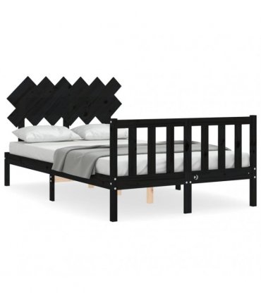 vidaXL Bed Frame without Mattress Black Double Solid Wood Pine