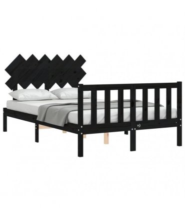 vidaXL Bed Frame without Mattress Black Double Solid Wood Pine