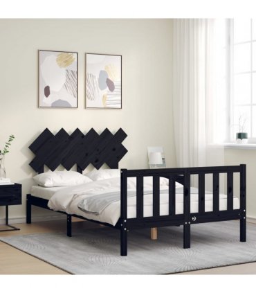 vidaXL Bed Frame without Mattress Black Double Solid Wood Pine