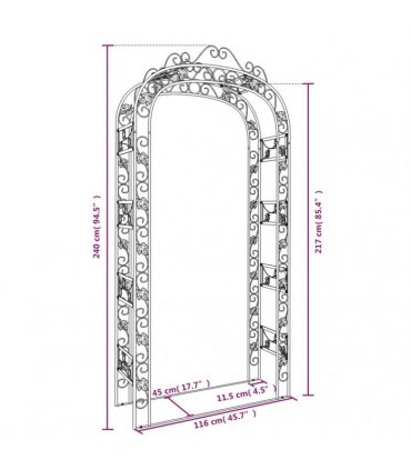 vidaXL Garden Arch Black 116x45x240 cm Steel