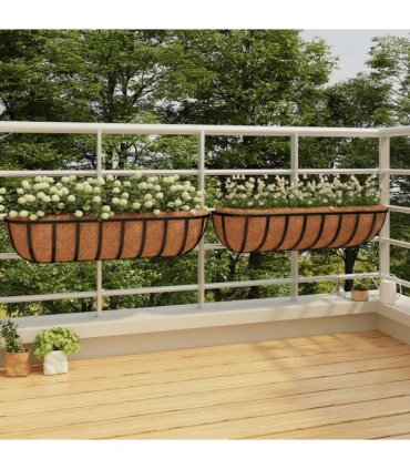 vidaXL Wall Troughs 2 pcs with Coco Liners Black 91x20x23 cm Steel