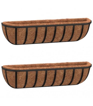 vidaXL Wall Troughs 2 pcs with Coco Liners Black 91x20x23 cm Steel