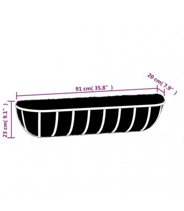 vidaXL Wall Troughs 2 pcs with Coco Liners Black 91x20x23 cm Steel
