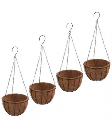 vidaXL Hanging Planters 4 pcs with Coco Liners Black Ø 35x52 cm Steel