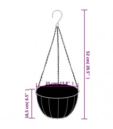 vidaXL Hanging Planters 4 pcs with Coco Liners Black Ø 35x52 cm Steel
