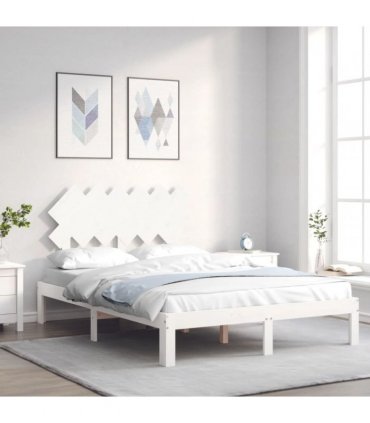 vidaXL Bed Frame without Mattress White Double Solid Wood Pine