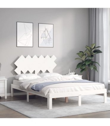 vidaXL Bed Frame without Mattress White Double Solid Wood Pine