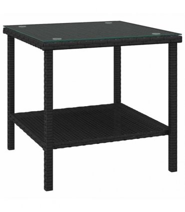 vidaXL Side Table Black 45x45x45 cm Poly Rattan and Tempered Glass
