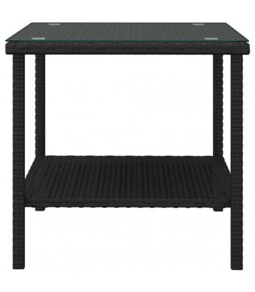 vidaXL Side Table Black 45x45x45 cm Poly Rattan and Tempered Glass