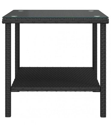 vidaXL Side Table Black 45x45x45 cm Poly Rattan and Tempered Glass