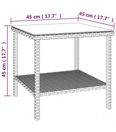 vidaXL Side Table Black 45x45x45 cm Poly Rattan and Tempered Glass