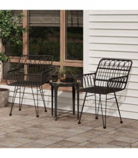 vidaXL Garden Chairs 2 pcs with Armrest Black 56x64x80 cm PE Rattan