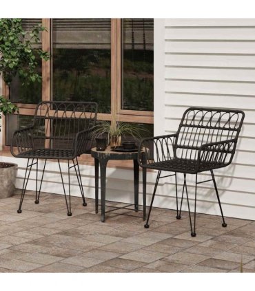 vidaXL Garden Chairs 2 pcs with Armrest Black 56x64x80 cm PE Rattan