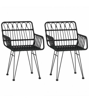 vidaXL Garden Chairs 2 pcs with Armrest Black 56x64x80 cm PE Rattan