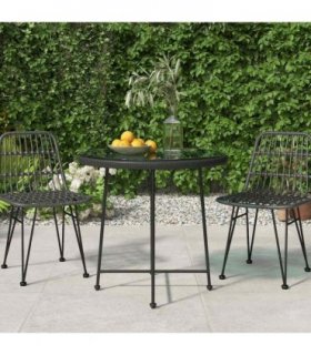vidaXL Dining Table Black Ø80 cm Tempered Glass and Steel
