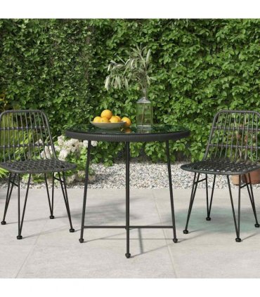 vidaXL Dining Table Black Ø80 cm Tempered Glass and Steel