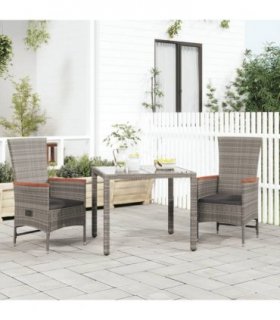 vidaXL Reclining Garden Chairs with Cushions 2 pcs Grey Poly Rattan