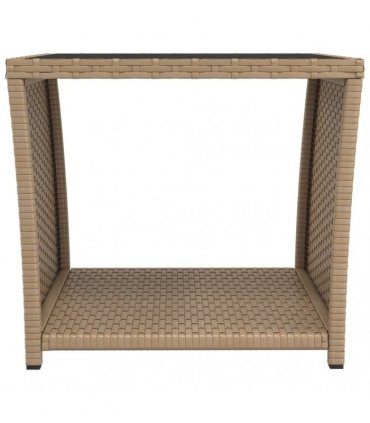 vidaXL Tea Table with Glass Top Beige Poly Rattan&Tempered Glass