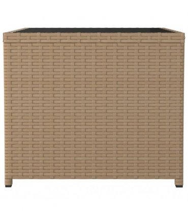 vidaXL Tea Table with Glass Top Beige Poly Rattan&Tempered Glass