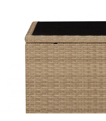 vidaXL Tea Table with Glass Top Beige Poly Rattan&Tempered Glass