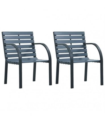 vidaXL Garden Chairs 2 pcs Grey Solid Wood Fir and Powder-coated Steel