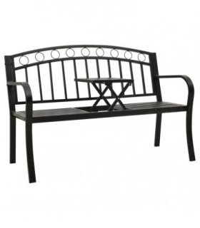 vidaXL Garden Bench with Table Black 120 cm Steel