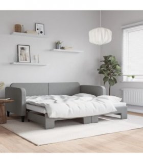 vidaXL Daybed with Trundle without Mattress Light Grey 90x190 cm
