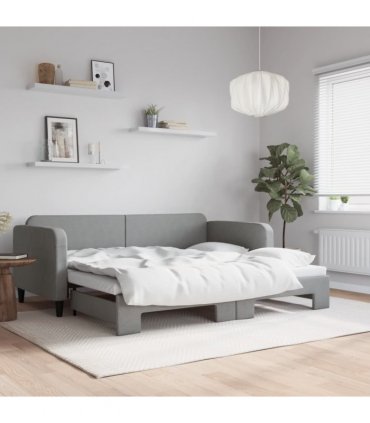 vidaXL Daybed with Trundle without Mattress Light Grey 90x190 cm