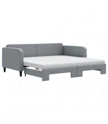 vidaXL Daybed with Trundle and Mattresses Light Grey 90x190 cm Fabric