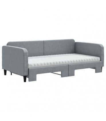 vidaXL Daybed with Trundle and Mattresses Light Grey 90x190 cm Fabric