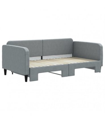 vidaXL Daybed with Trundle and Mattresses Light Grey 90x190 cm Fabric
