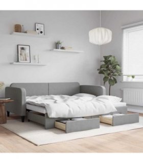 vidaXL Daybed with Trundle&Drawers Light Grey 90x190 cm