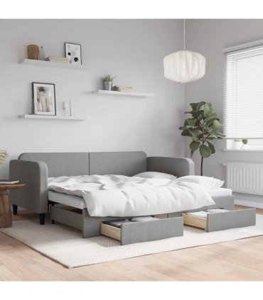 vidaXL Daybed with Trundle&Drawers Light Grey 90x190 cm