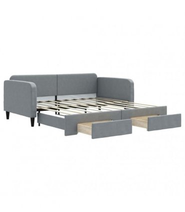 vidaXL Daybed with Trundle&Drawers Light Grey 90x190 cm