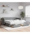 vidaXL Daybed with Trundle and Drawers Light Grey 90x190 cm Fabric