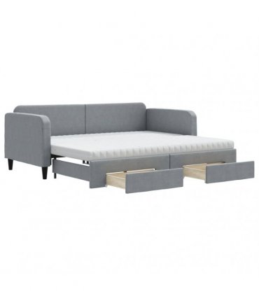 vidaXL Daybed with Trundle and Drawers Light Grey 90x190 cm Fabric