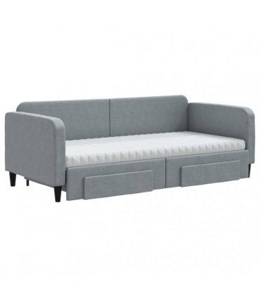 vidaXL Daybed with Trundle and Drawers Light Grey 90x190 cm Fabric