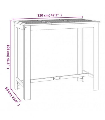 vidaXL Garden Bar Table 120x60x105 cm Solid Wood Acacia