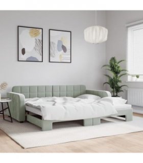 vidaXL Daybed with Trundle without Mattress Light Grey 90x190 cm