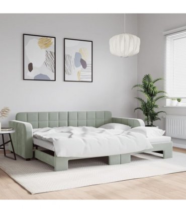 vidaXL Daybed with Trundle without Mattress Light Grey 90x190 cm