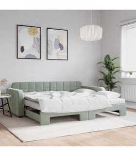 vidaXL Daybed with Trundle and Mattresses Light Grey 90x190 cm Velvet