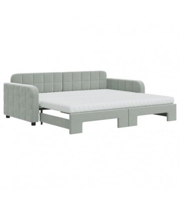 vidaXL Daybed with Trundle and Mattresses Light Grey 90x190 cm Velvet
