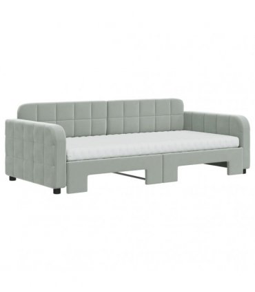 vidaXL Daybed with Trundle and Mattresses Light Grey 90x190 cm Velvet